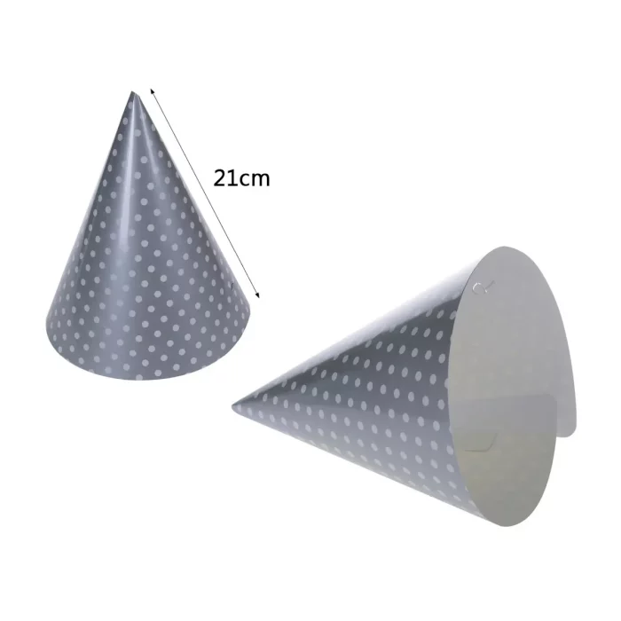 Dê brilho à sua festa com estes chapéus de festa prateados adornados com pontos cintilantes. Perfeitos para aniversários e outras celebrações 2. Este pack contém 6 chapéus de 21cm