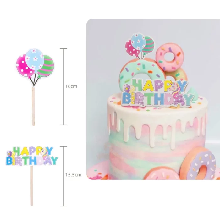 Pacote com 1 topo de bolo com tema de aniversário para enfeitar seu bolo de forma especial.Inscrição 'HAPPY BIRTHDAY' em inglês