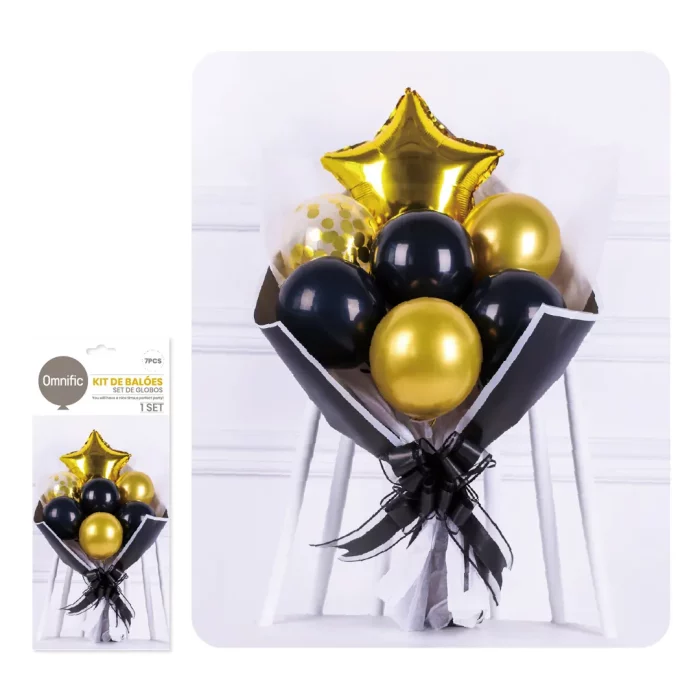 Perfeito para celebrações de aniversário: Este kit de balões é perfeito para criar um ambiente de festa inesquecível em qualquer comemoração de aniversário.Pacote de 7: Este pacote inclui 7 balões preto e dourado