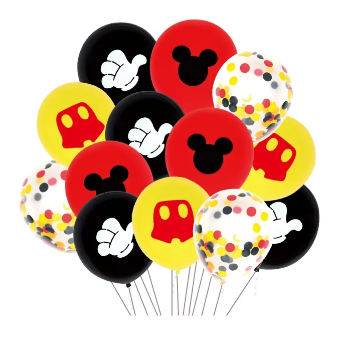 Este kit contém 13 balões decorativos de 12 polegadas com temas de Mickey Mouse