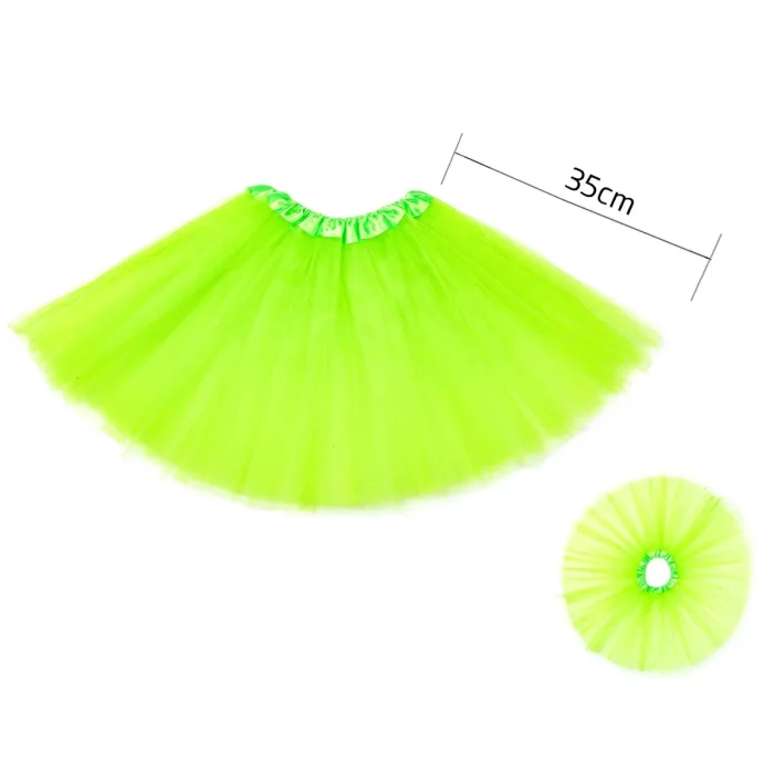Saia de tutu verde vibrante para adicionar charme às suas festas;Tamanho perfeito de 35cm para adultos e crianças;Embalada individualmente para garantia de qualidade e higiene. Uma saia de tutu de 35cm na cor verde
