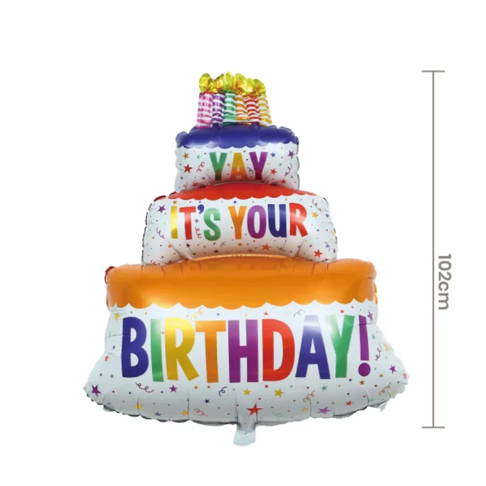 Este vistoso bolo de aniversário de balão de Mylar de três camadas