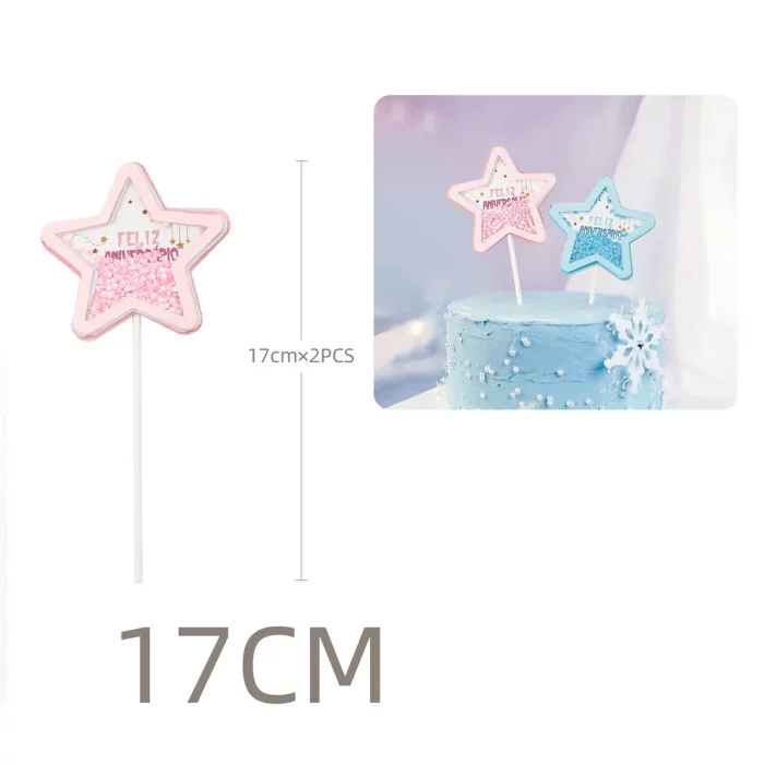 Pacote inclui 2 toppers de bolo de aniversário para comemorações especiais.Design apresenta uma grande estrela de cinco pontas feita de PVC de alta qualidade.O tamanho é uma generosa 17.0cm