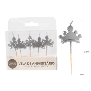 - 5 unidades de vela de coroa prateada em cada pack