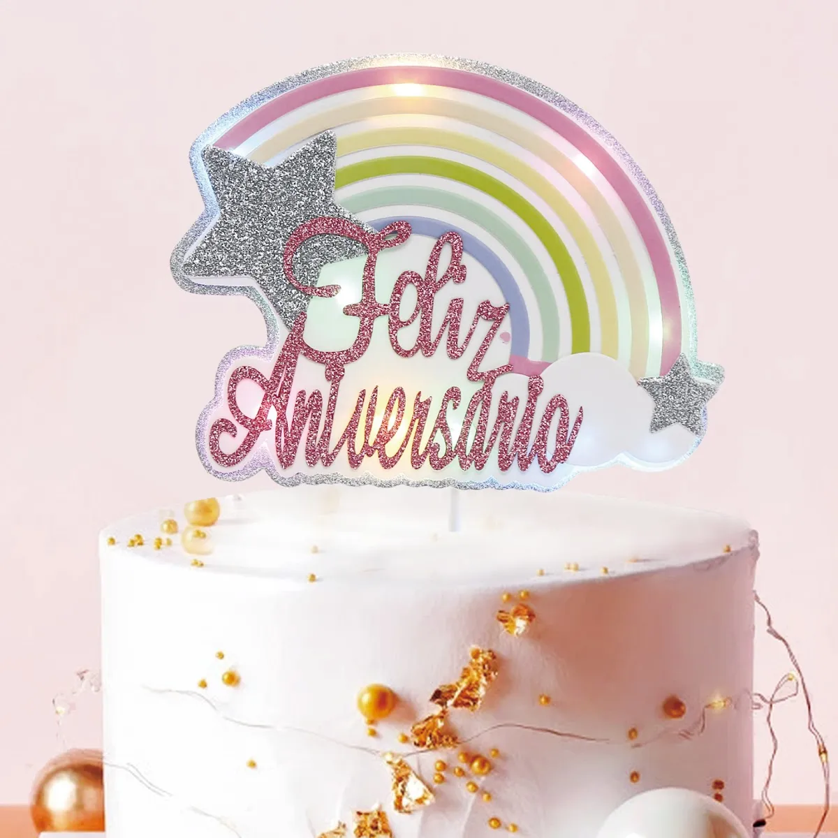 Topo Para Bolo De Feliz Aniversário., Decoração Transparente Para