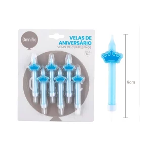 Velas de aniversário de design de coroa: Dê um toque de realeza às suas festas com nossa vela de coroa em azul vibrante. 2. Pacote Econômico: O pacote contém 6 velas
