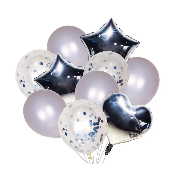 Este kit de balões decorativos consiste em 10 peças de balões prateados majestosos de 12 polegadas.Fácil de inflar e perfeito para qualquer festa ou evento especial. Kit de Balões Decorativos. Imprima elegância em sua festa com nossos balões prateados de 12 polegadas.