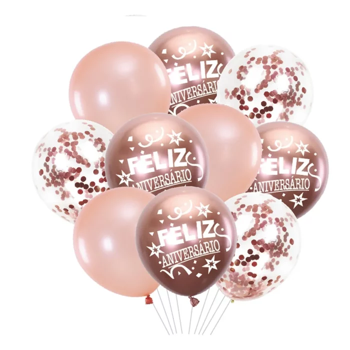 Kit de balões de aniversário brilhante em rosa dourado