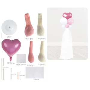 Conjunto de 9 peças perfeitas para decoração de festas e eventos.Apresenta um adorável design de rede com corações na cor rosa.Fácil de montar
