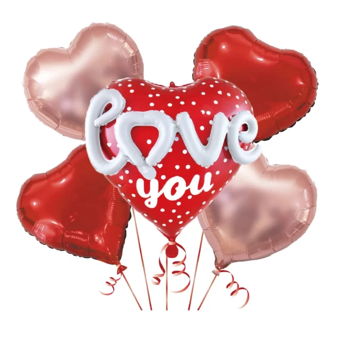 Pacote de 5 balões impressionantes de 22 polegadas.Design cativante 'Eu Te Amo'.Ideal para ocasiões de dia dos namorados.Cor branco encantadora para combinar com qualquer decoração de festa.Fácil de encher e montar Kit de balões de coração para Dia dos Namorados com design 'Eu Amo Você'
