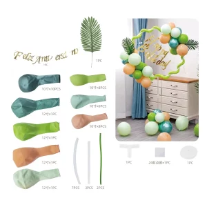 Kit luxuoso de arco com balões com 32 peças.Cores vivas em um esquema verde festivo.Ideal para decoração de aniversário