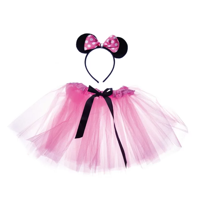 Este conjunto de 2 peças de vestido de princesa Minnie em tule rosa é perfeito para festas de fantasia