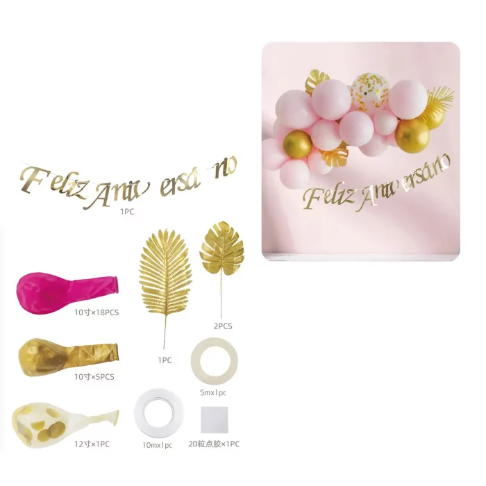 Pack contendo 24 balões com a palavra 'Feliz Aniversário' para dar um toque dourado glamoroso a qualquer celebração