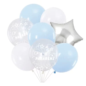 Este kit de balões de aniversário vem em uma embalagem com 8 peças