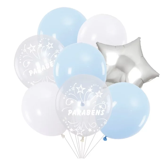 Este kit de balões de aniversário vem em uma embalagem com 8 peças