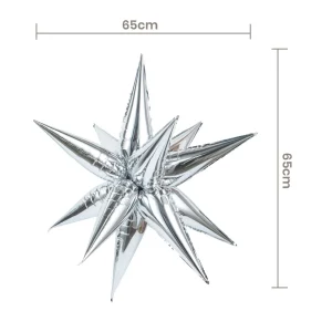 Balão Mylar Prateado de 65cm - torna a sua festa mais brilhante e atraente.Forma de estrela - perfeito para todas as comemorações festivas.Embalado individualmente para garantir a máxima qualidade. Balão Mylar de 65cm prateado em forma de estrela