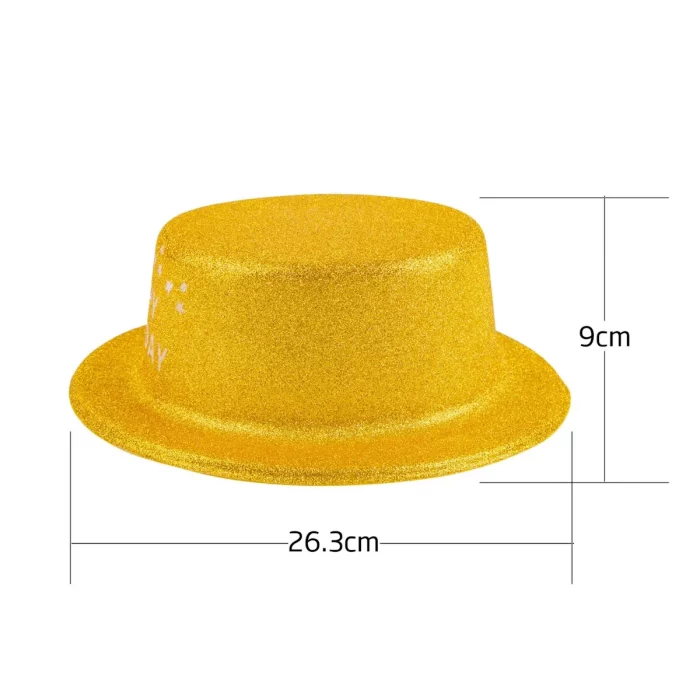 Chapéu de Festa Dourado: Inclui um chapéu dourado cintilante por pacote