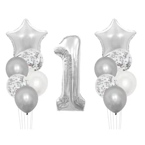 Este kit de balões prateados é perfeito para celebrações de aniversário.Contém 13 balões prateados em um pacote