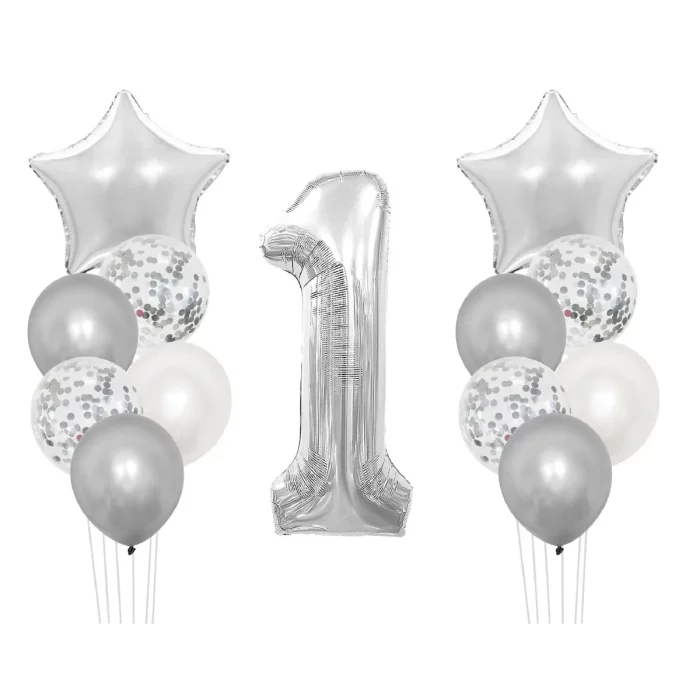 Este kit de balões prateados é perfeito para celebrações de aniversário.Contém 13 balões prateados em um pacote