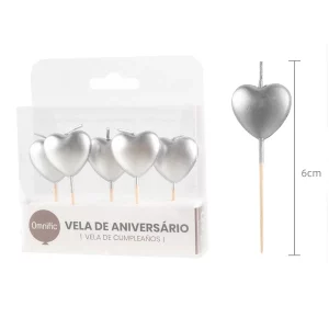 Conjunto elegantemente projetado de 5 velas de coração prateado