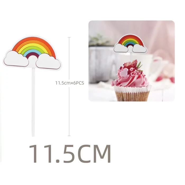Conjunto de 6 peças de Topo de Bolo Arco Íris perfeito para festas e celebrações.Com um tamanho ideal de 11.5cm