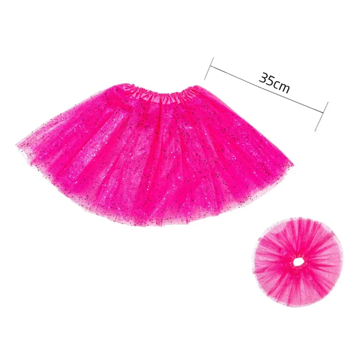 Saia de tutu rosa vermelha de três camadas com detalhes em pó de ouro