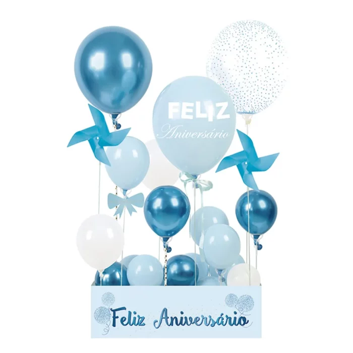 Este kit contém balões de aniversário azuis