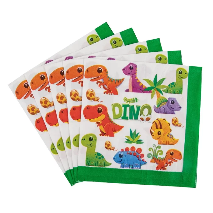 Este pacote contém 16 guardanapos premium 33**33 dino para qualquer celebração;Cada guardanapo é apropriadamente grosso para absorver derramamentos e é ecologicamente correto Guardanapos de aniversário temáticos de Dino