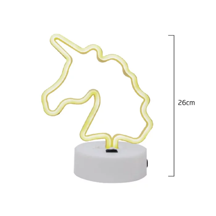 Esta luz neon decorativa em formato de unicórnio adiciona um toque mágico e aconchegante a qualquer ambiente. Seu design único e atraente são perfeitos para a decoração de festas temáticas.A iluminação amarela suave proporciona uma atmosfera relaxante e agradável