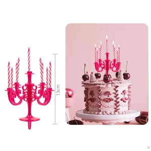 Conjunto único de 9 castiçais rosa com velas para aniversário.Adicione um toque sofisticado e delicado à sua festa de aniversário