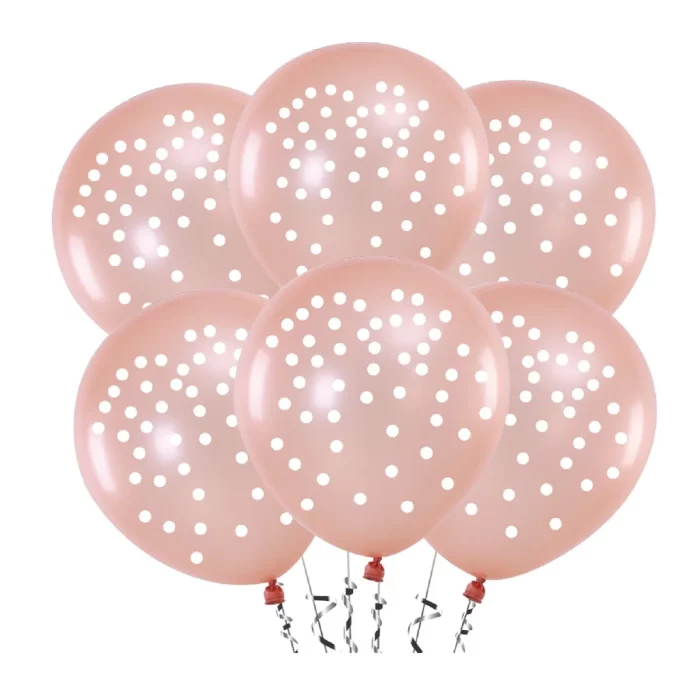 Kit de Balões - O pacote vem com seis balões impressos rosas de ouro de 12 polegadas.Design Único - Cada balão é impresso com pequenos pontos brancos