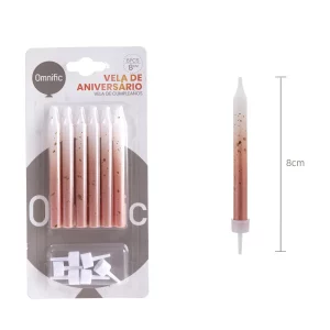JG3011C-28 Velas de aniversário coloridas em pack de 6 unidades.Medidas de 8.0 cm de tamanho