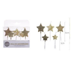 Vela de aniversário dourada com efeito brilhante que adiciona um toque sofisticado a qualquer celebração.Embalado como conjunto de 5
