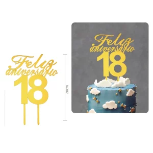 Topo De Bolo 18 Anos Aniversário Festa Decoração Dourado