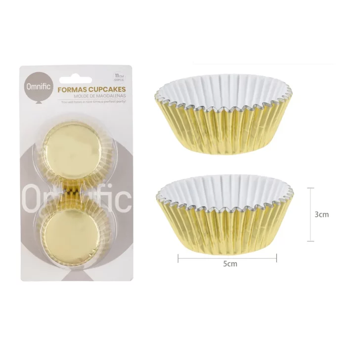 Conjunto de 60 formas de papel alumínio dourado para cupcakes de 11cm