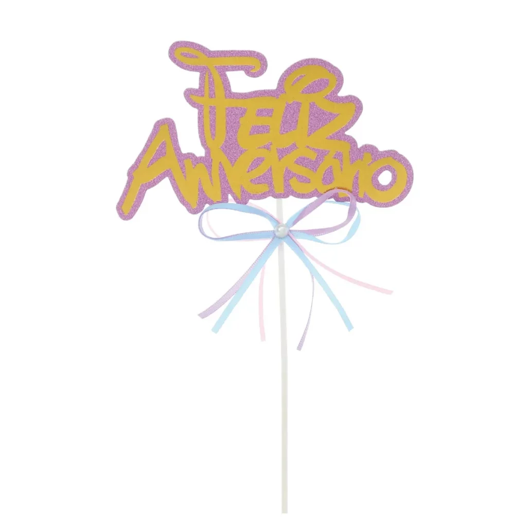Topo de bolo cor-de-rosa com design exclusivo de palavras 'feliz aniversário'.Perfeito para uma surpreendente decoração de bolo de aniversário.Vendido individualmente para atender às necessidades de todas as festas de aniversário. Um único e bonito topo de bolo cor-de-rosa
