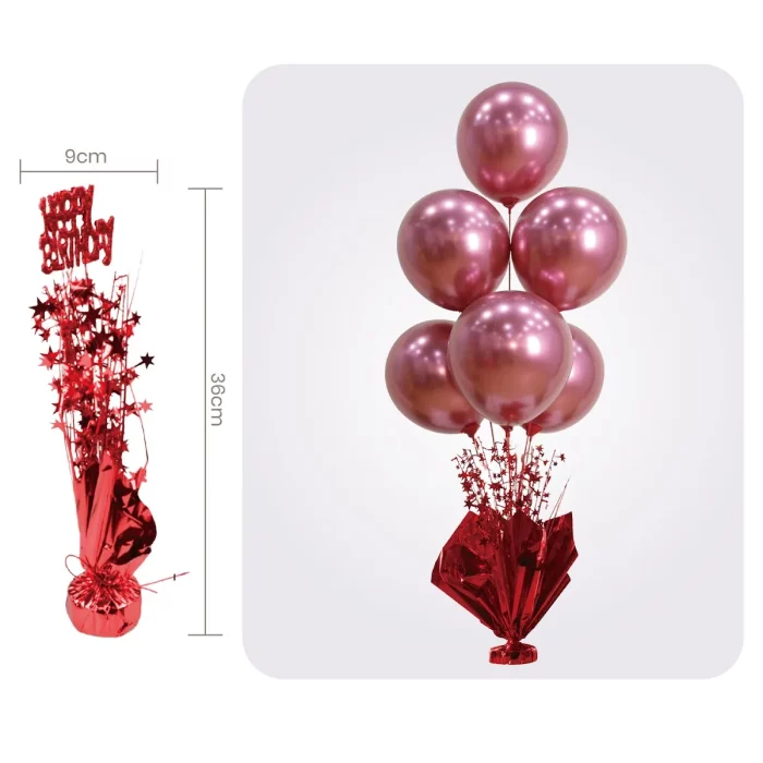 Decoração de Aniversário Vermelha ideal para qualquer ambiente festivo. 2. Este conjunto contêm um suporte para balões