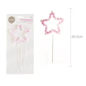 Topo de bolo de design de estrela exclusivo com detalhes em rosa e branco