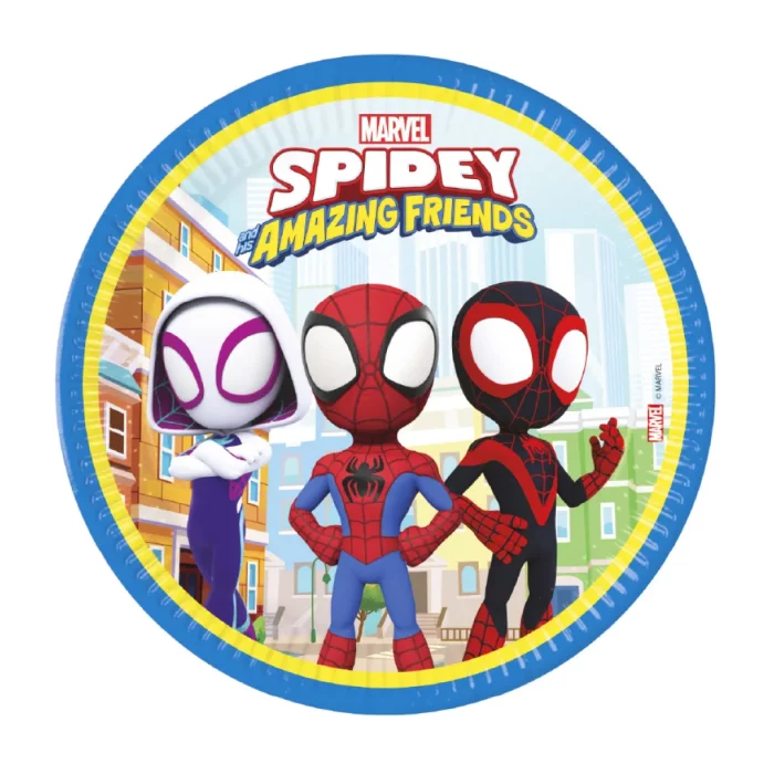 Deixe a sua festa mais divertida com estes pratos de papel do Spider-Man e seus incríveis amigos. São 8 unidades de 23cm para servir seus convidados com estilo e animação.