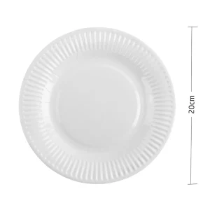 Feito de material ecológico;Durável e robusto com 8 polegadas de diâmetro;Disponível em pacotes de 12 unidades. Pratos de festa ecológicos em branco