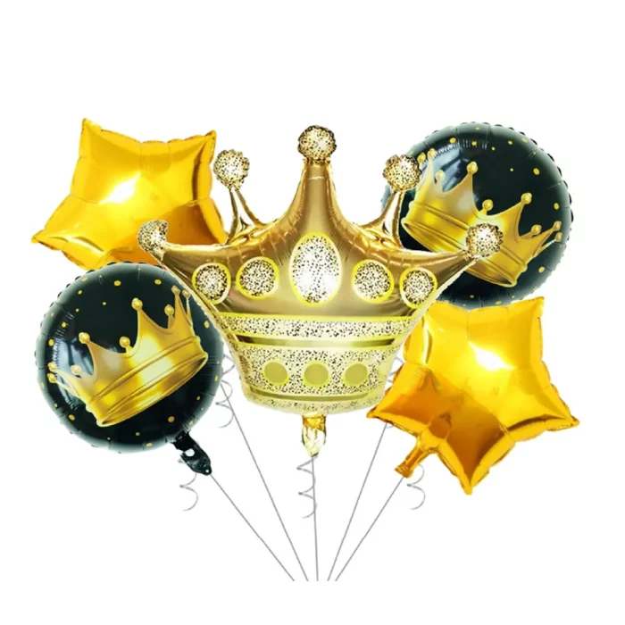 Este conjunto possui 5 balões temáticos de coroa.Perfeito para a decoração de várias festas.Pode ser usado repetidamente devido à sua alta qualidade.Adere a normas de segurança europeias e americanas. Kit de 5 balões de festa de coroa. Seguro
