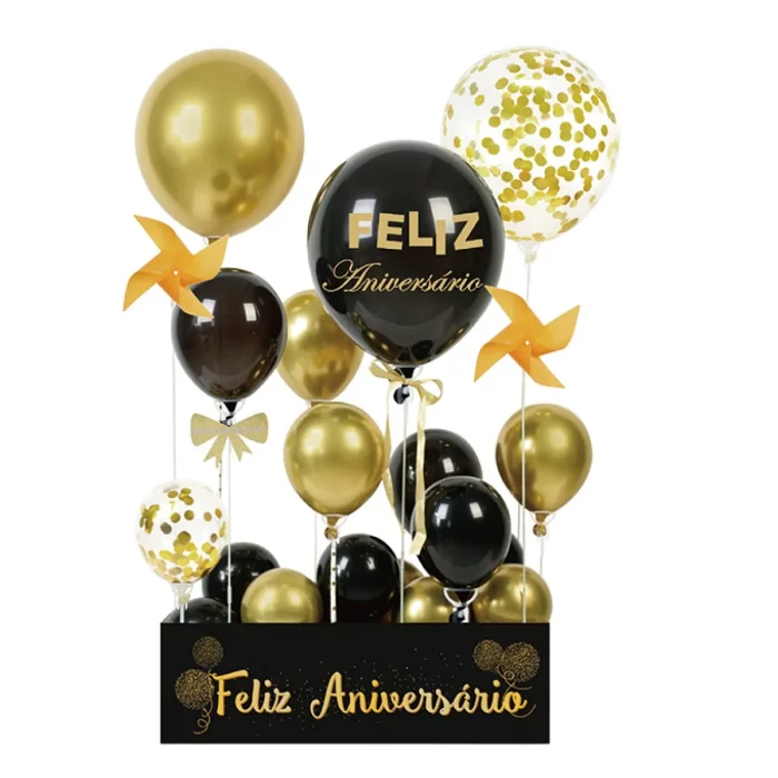 Este kit inclui balões de aniversário preto e dourado premium e uma caixa elegante.Perfeito para aniversários e celebrações especiais