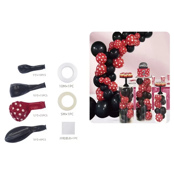 Este kit de guirlanda de balões inclui 54 peças em cores contrastantes de vermelho