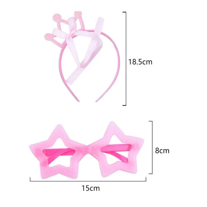 Conjunto deslumbrante: Este kit de coroa de princesa consiste em um par de óculos que adiciona um elemento de surpresa e diversão à sua festa. 2. Acessório de Moda: Os óculos vêm com uma pequena coroa lindamente projetada que aumenta a diversão e o glamour da festa.