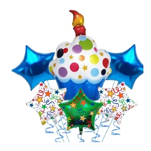Conjunto de 6 balões em formato de Cupcake Azul
