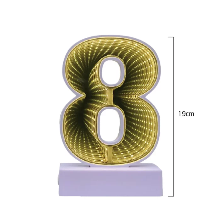 Esta luz néon decorativa apresenta um atraente número 8 amarelo