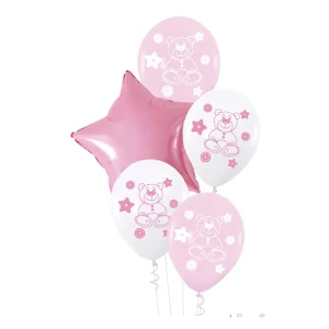 Este kit de balões inclui 12 balões cor de rosa com estampa de ursinho. Cada balão possui 3.2 gramas e é perfeito para festas e eventos especiais.