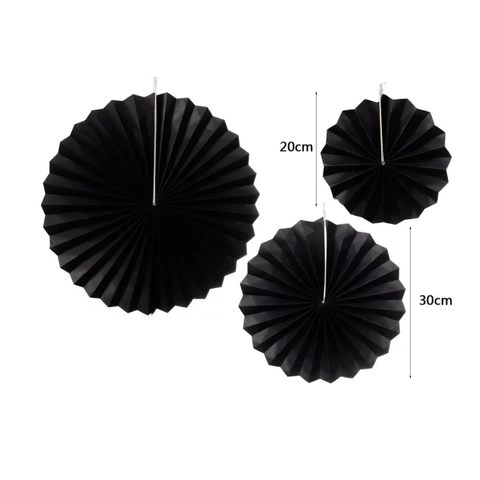 Conjunto de leques de papel preto elegante e chique