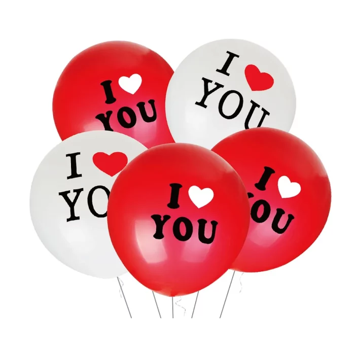 Conjunto de 5 balões adornados com a comovente expressão 'I Love You'