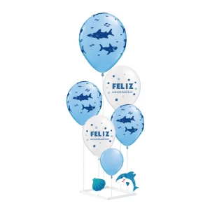 Divirta-se com este incrível kit de balões em formato de tubarão. Perfeito para festas e decoração.